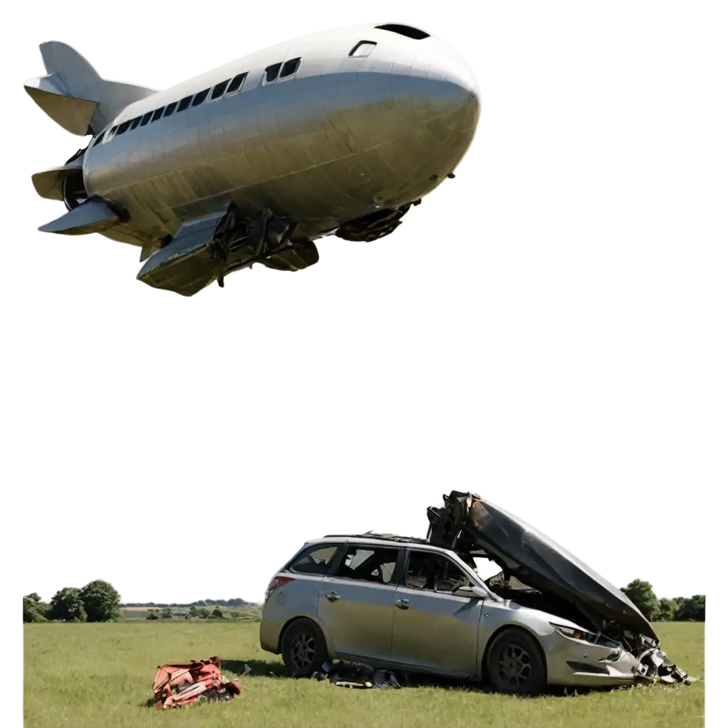 Dramatic-PNG-of-a-Car-and-Airship-Crash-Capturing-the-Collision-in-Vivid-Detail