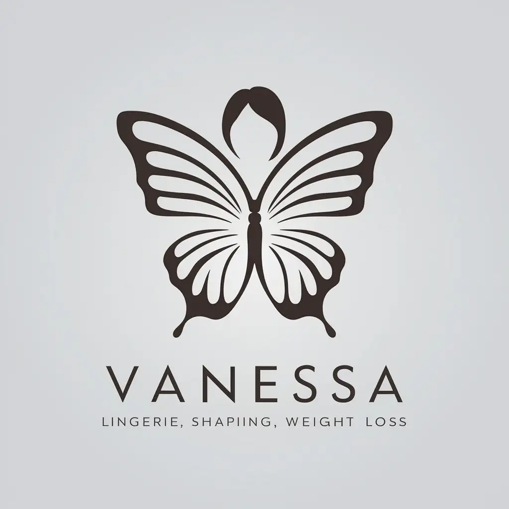 a vector logo design,with the text "vanessa", main symbol:Female, lingerie, shaping, weight loss, butterfly,Minimalistic,be used in Beauty Spa industry,clear background