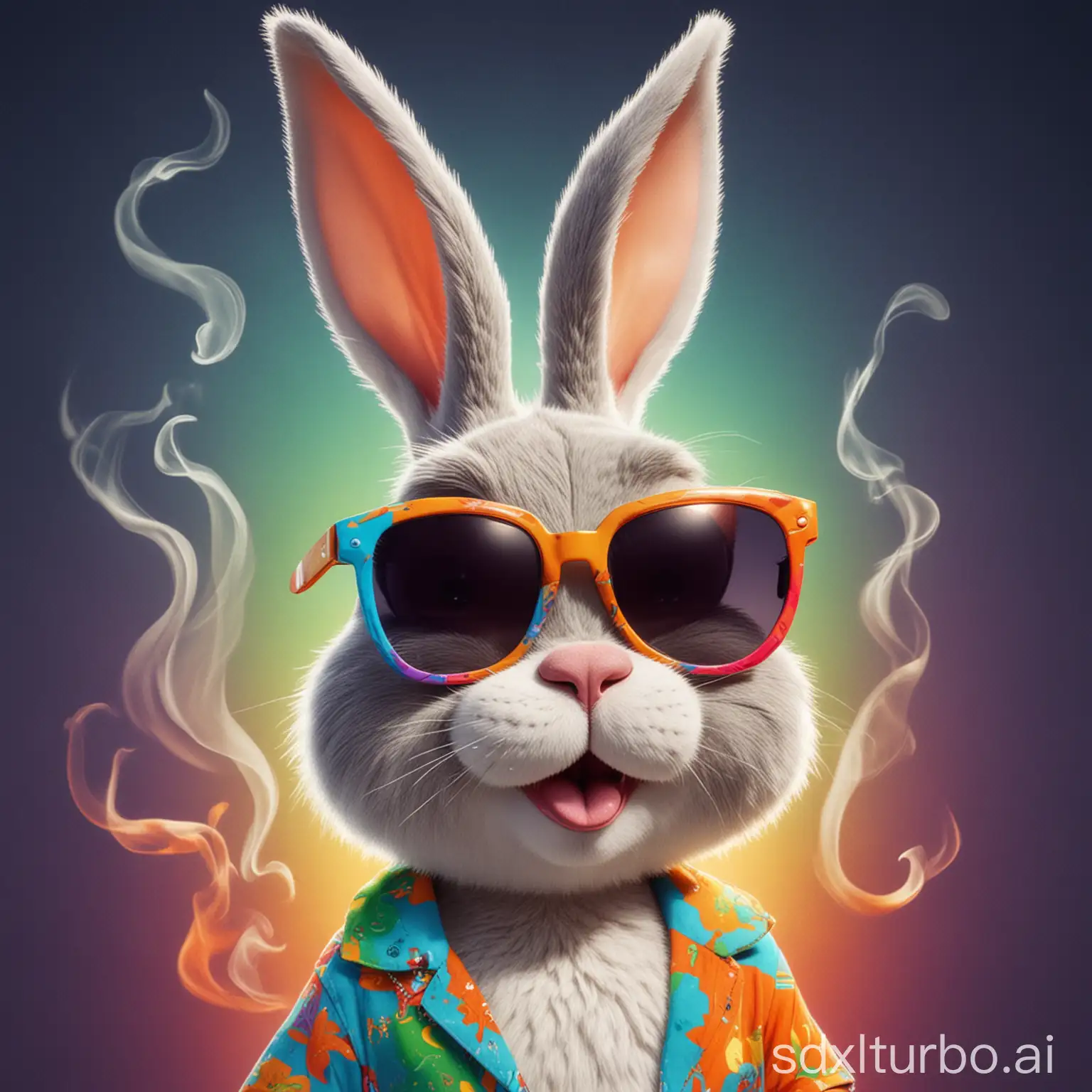 Happy-Psychedelic-Rabbit-Cartoon-in-Sunglasses-Smoking