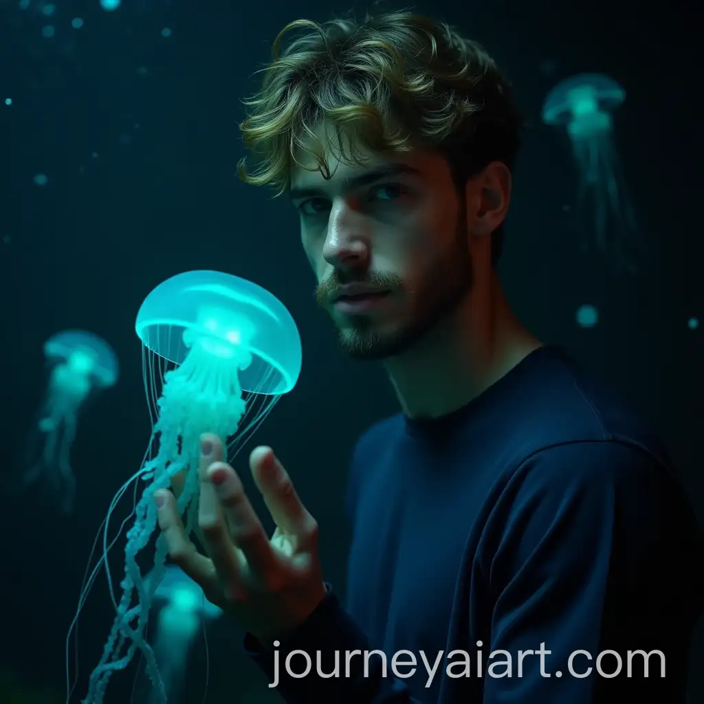 CloseAI-Image-Prompt-ExpansionUp-Underwater-Portrait-of-a-Young-Man-Reaching-for-a-Glowing-Jellyfish
