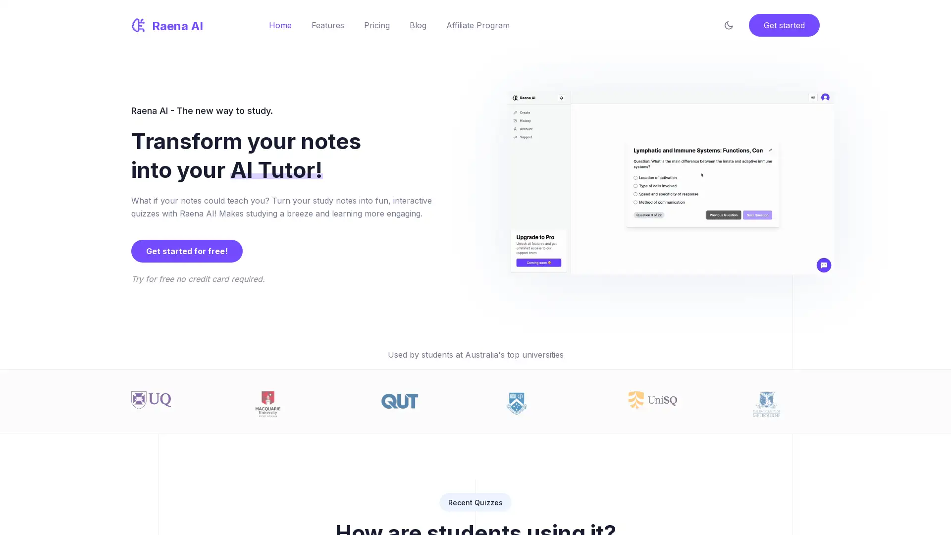 AI-powered study tool for personalized quizzes and learning content.