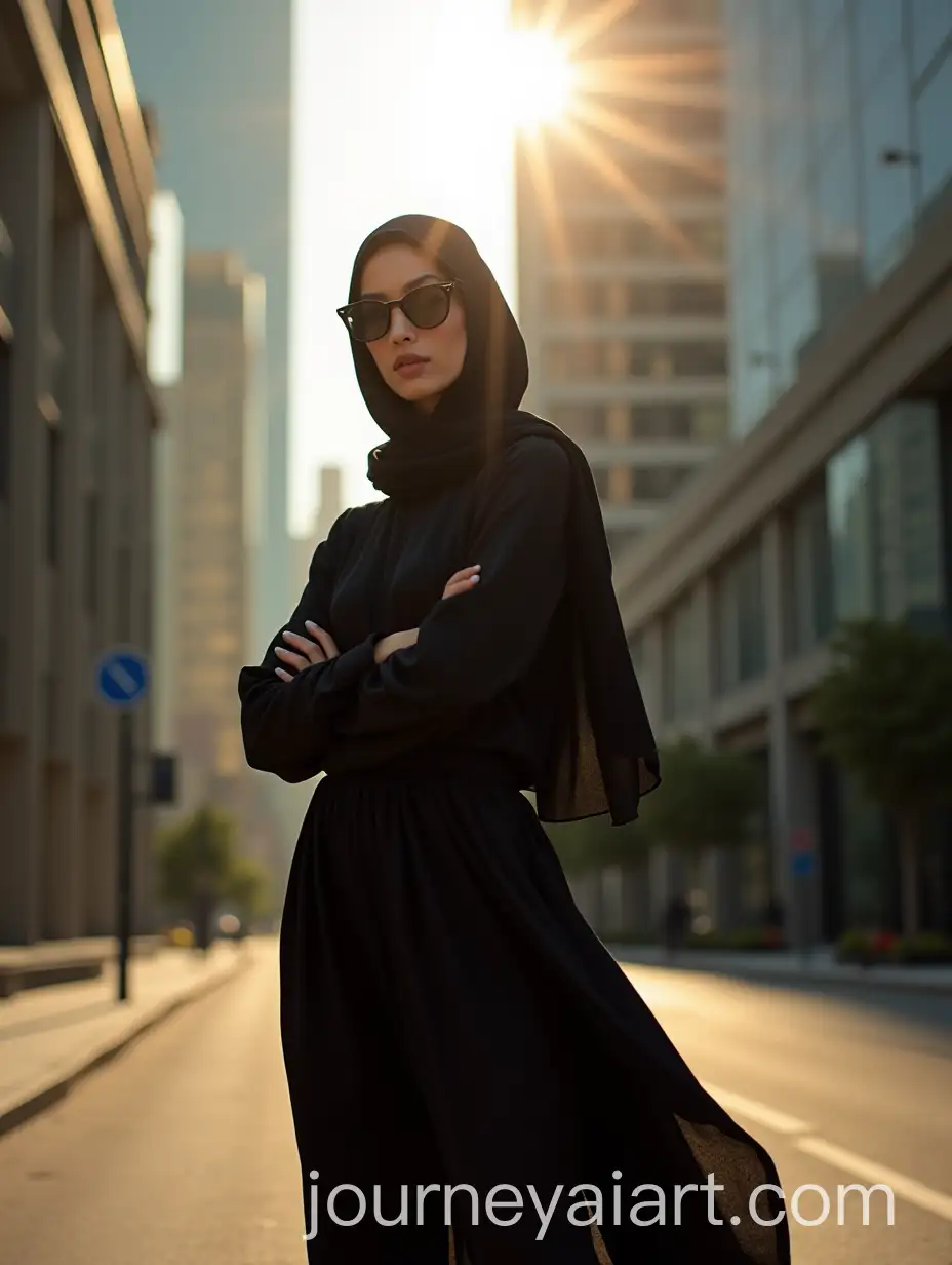 Confident-Young-Woman-inAI-Image-Expansion-SEO-Black-Niqab-and-Sunglasses-on-Modern-City-Street