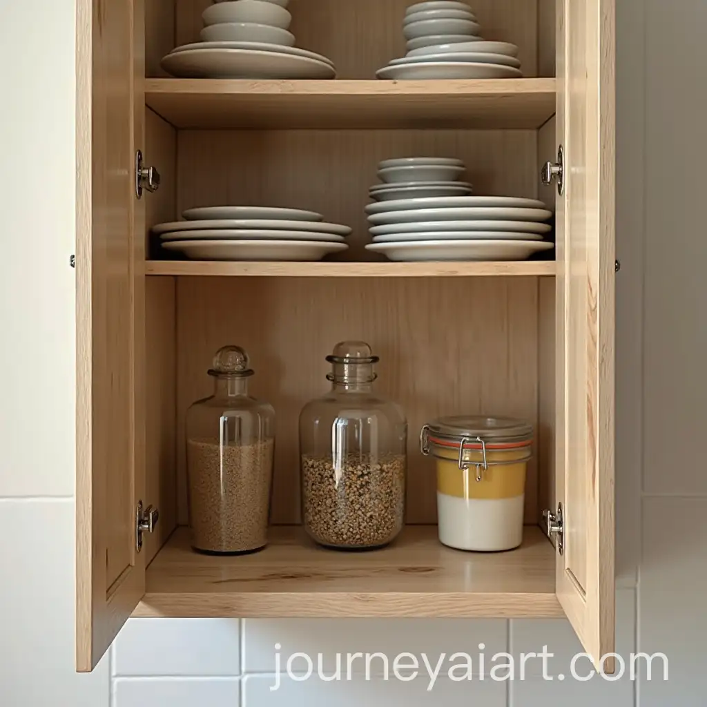 Modern-Wooden-Cupboard-with-Open-Shelves-and-Decorative-Items