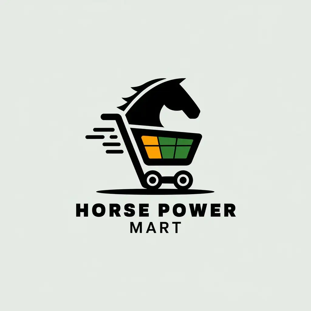 LOGO Design for Horse Power Mart Minimalist Horse Silhouette with Fuel Gauge and Shopping Cart Elements