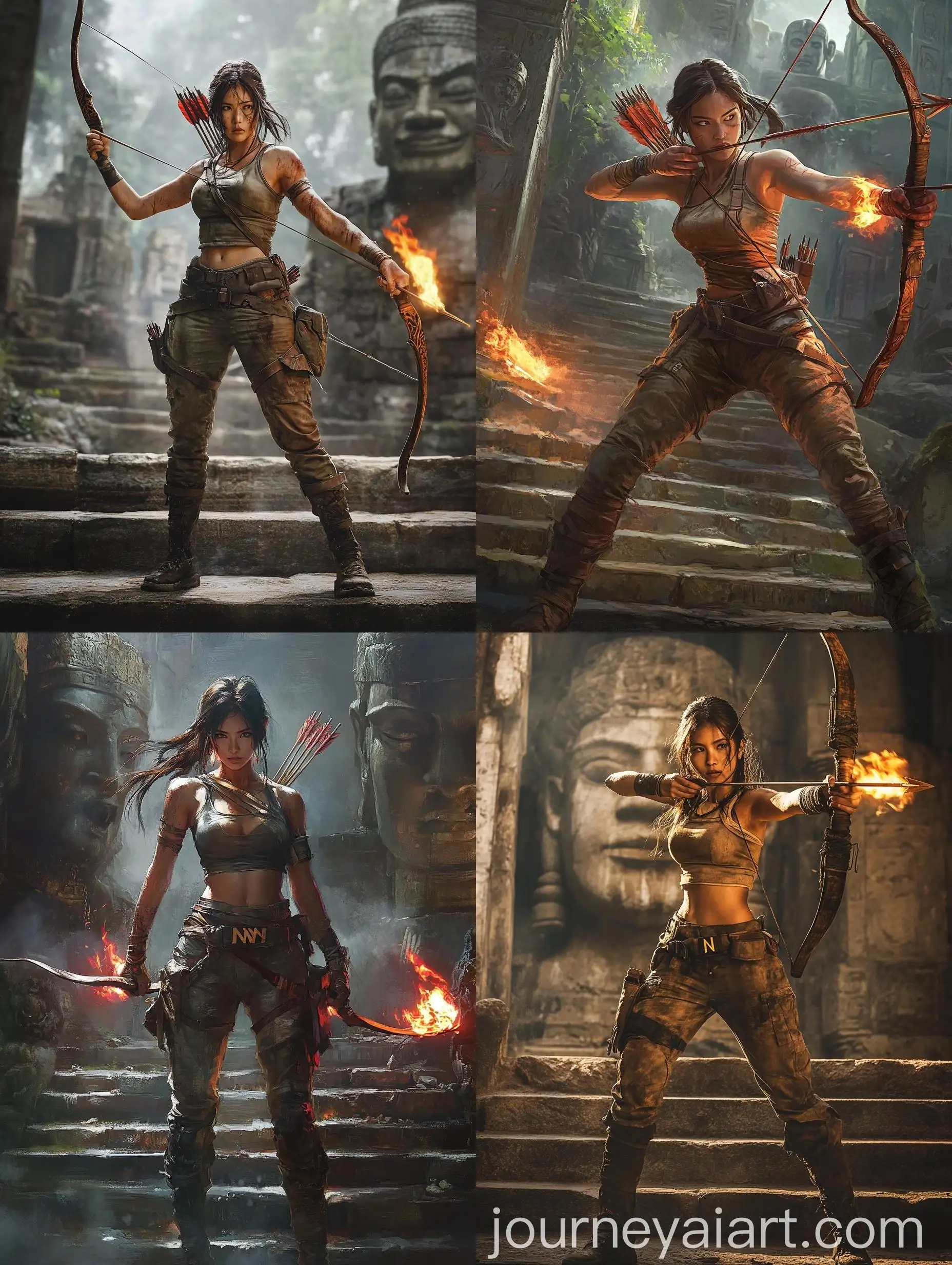 Asian-Female-Warrior-with-Bow-in-Ancient-Ruins