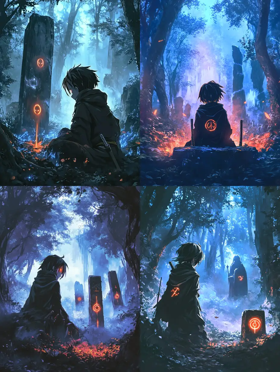 1990s-Dark-Anime-Style-Ninja-Performing-Mystical-Ritual-in-Gothic-Forest-Clearing