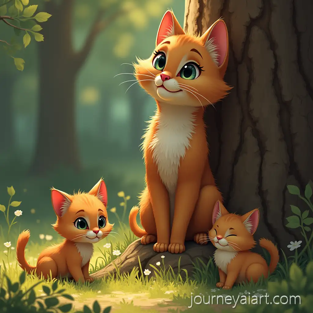 Stella-Standing-Bravely-by-aStella-and-boy-kittens-Tree-Trunk-with-Smirking-Boy-Kittens-Nearby