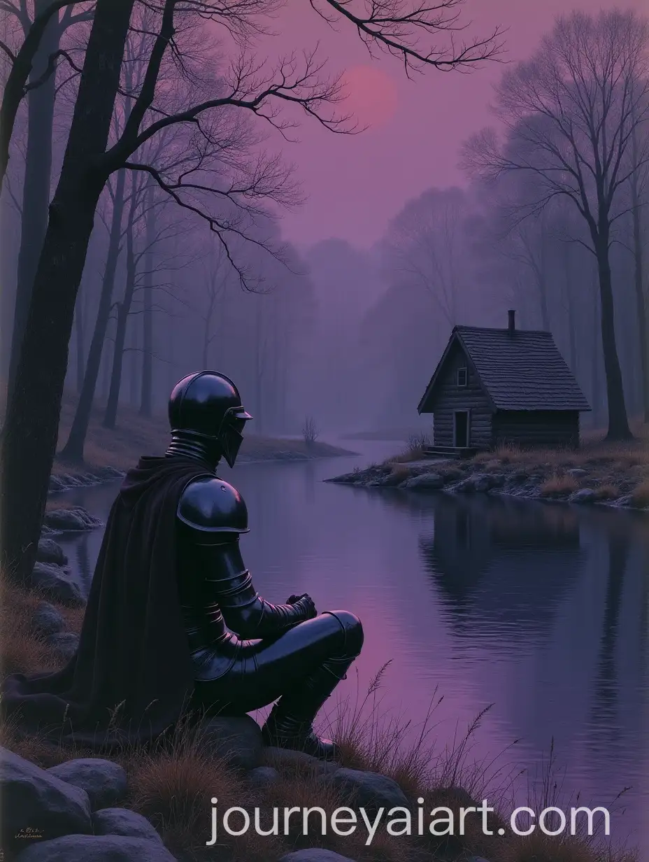 Dark-Fantasy-Knight-Resting-by-Lake-in-Creepy-Forest