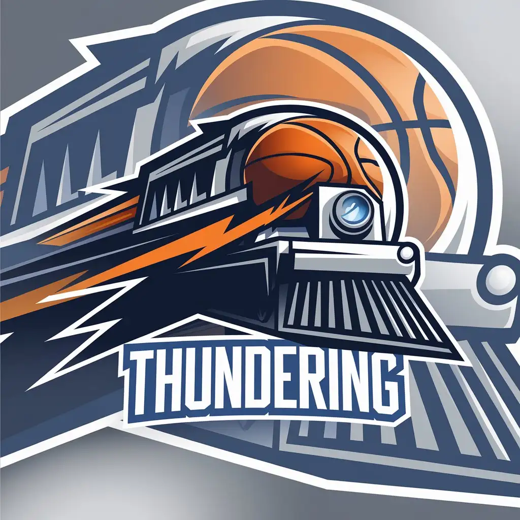 a vector logo design,with the text "thundering", main symbol:basketball  lightning  train front,Moderate,clear background