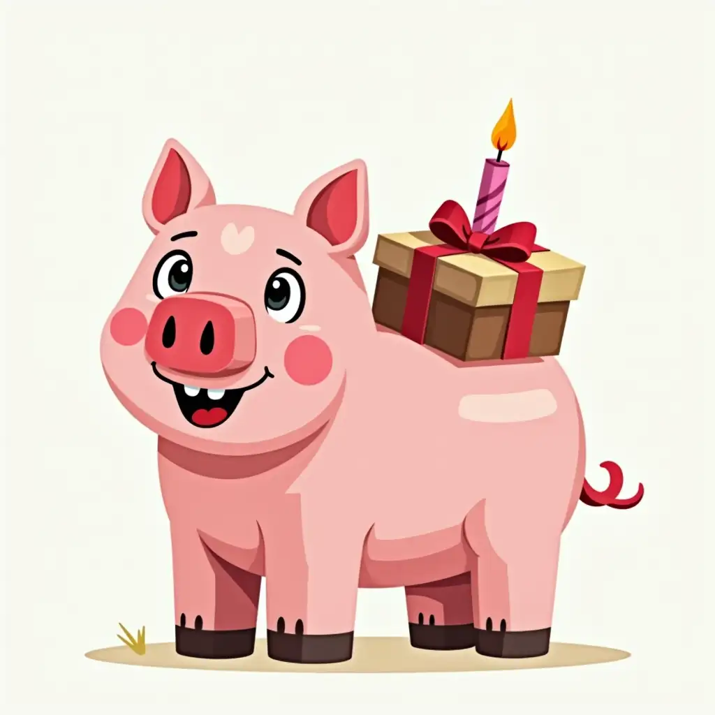 A pig from the game Minecraft Jesse drawn in a vector illustration With a gift on its back Birthday