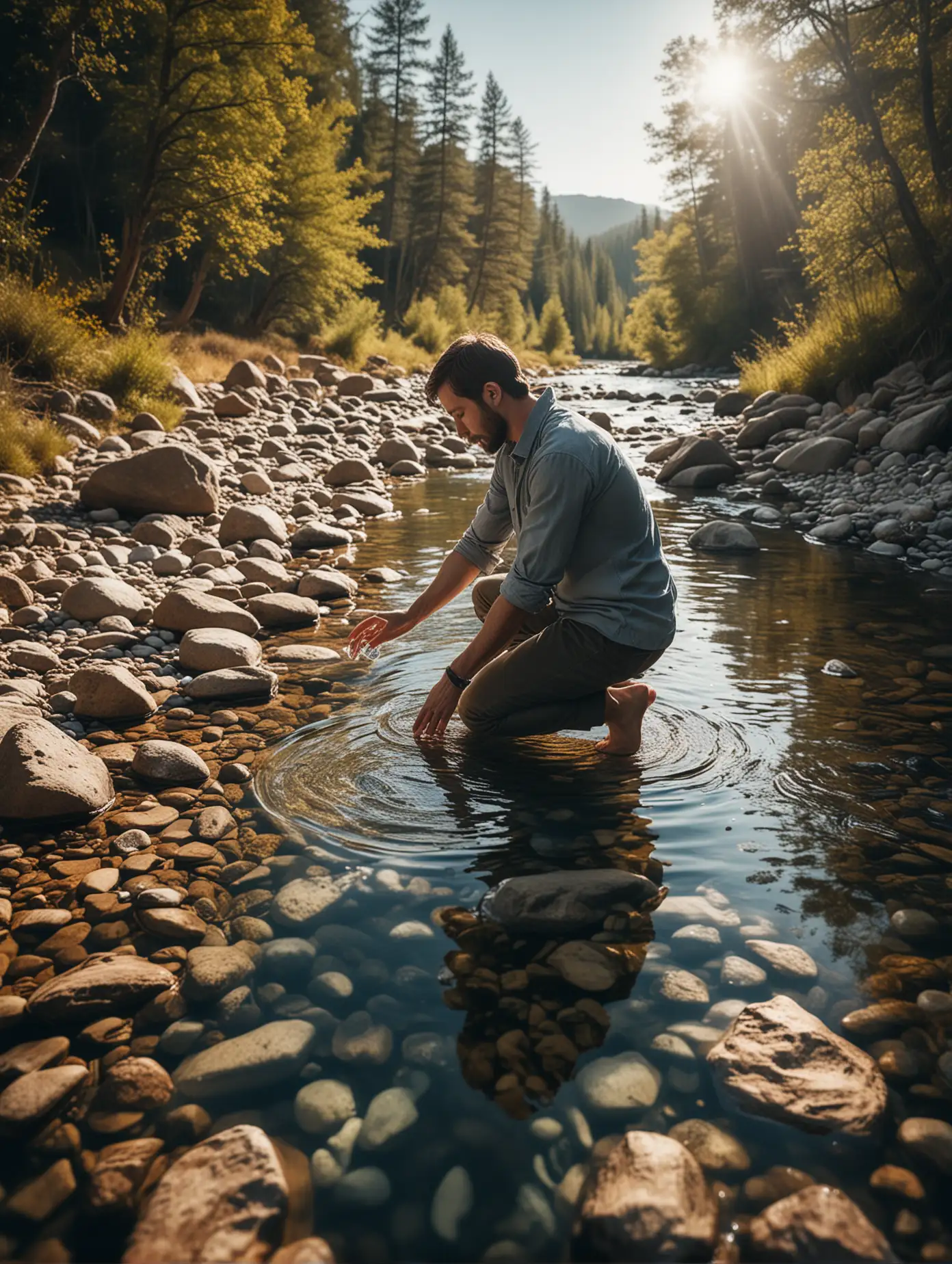 Christian-Man-Drinking-from-CrystalClear-River