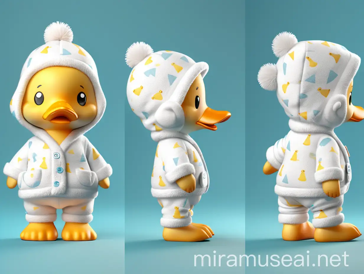 Adorable Boy in Duck Pajamas with Polar Bear Toy 3D Rendered Design