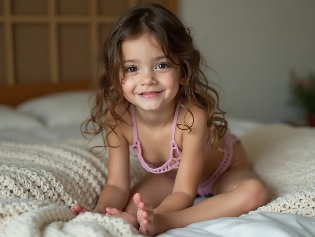 Petite-Young-Girl-in-Bikini-with-Knitted-Fishnet-Accents-Relaxing-in-Bed