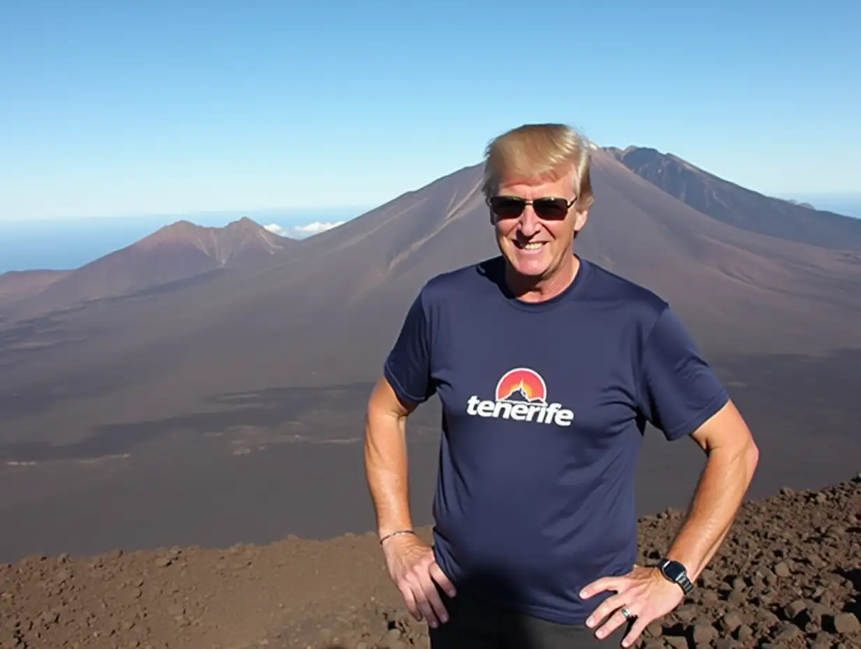 Donald Trump at El Teide with a Tenerife shirt