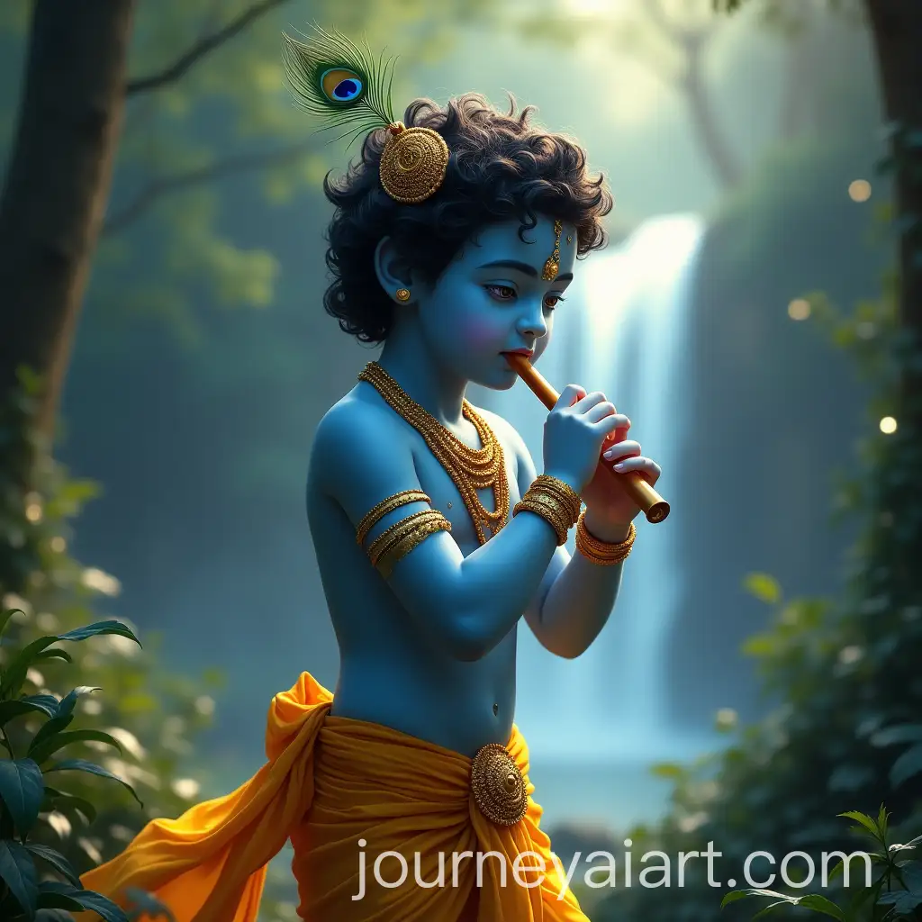 Serene-Young-Lord-Krishna-Playing-Flute-in-a-Magical-Forest