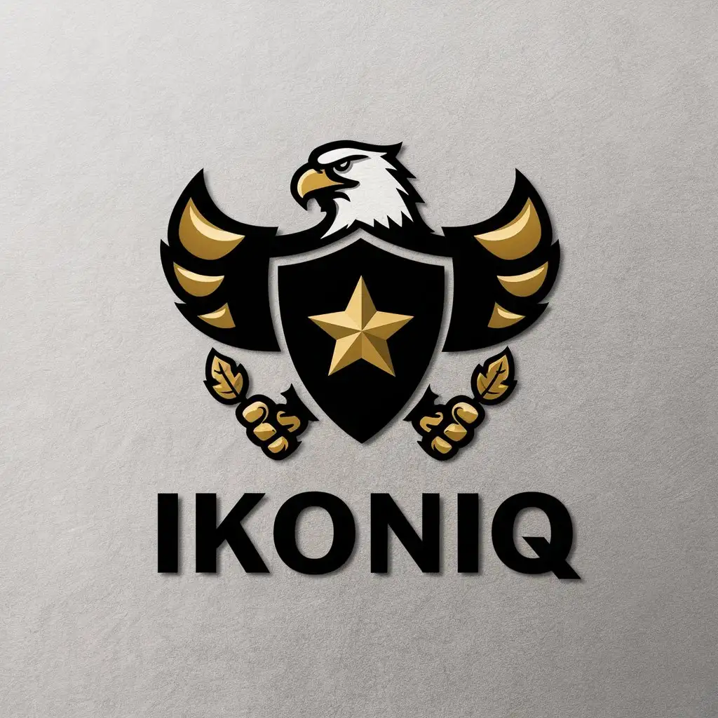 LOGO Design for Ikoniq Minimalistic Eagle Holding a Shield and Star