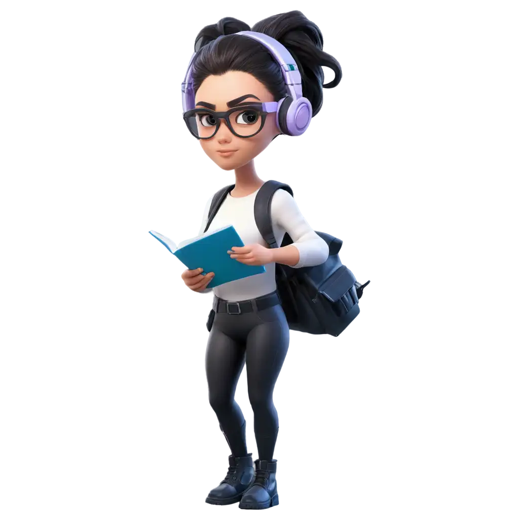 3D-PNG-Image-of-a-Girl-with-Cyberpunk-Glasses-Holding-a-Notebook