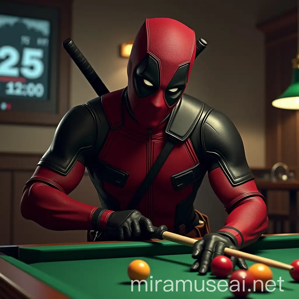 Deadpool Playing Pool with a Mischievous Grin