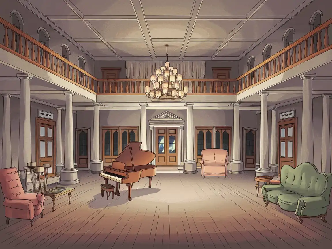 Cartoon Empty Old Mansion Living Room Dance Scene