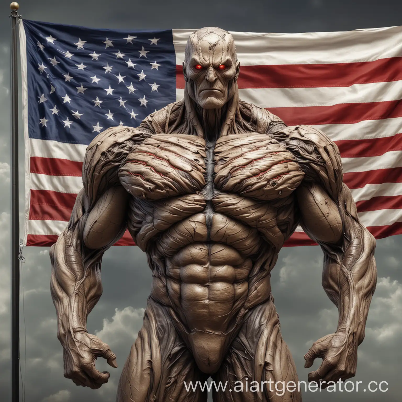 super hyper realistic image of USA as a titan add many details, make the titan huge and associated with USA