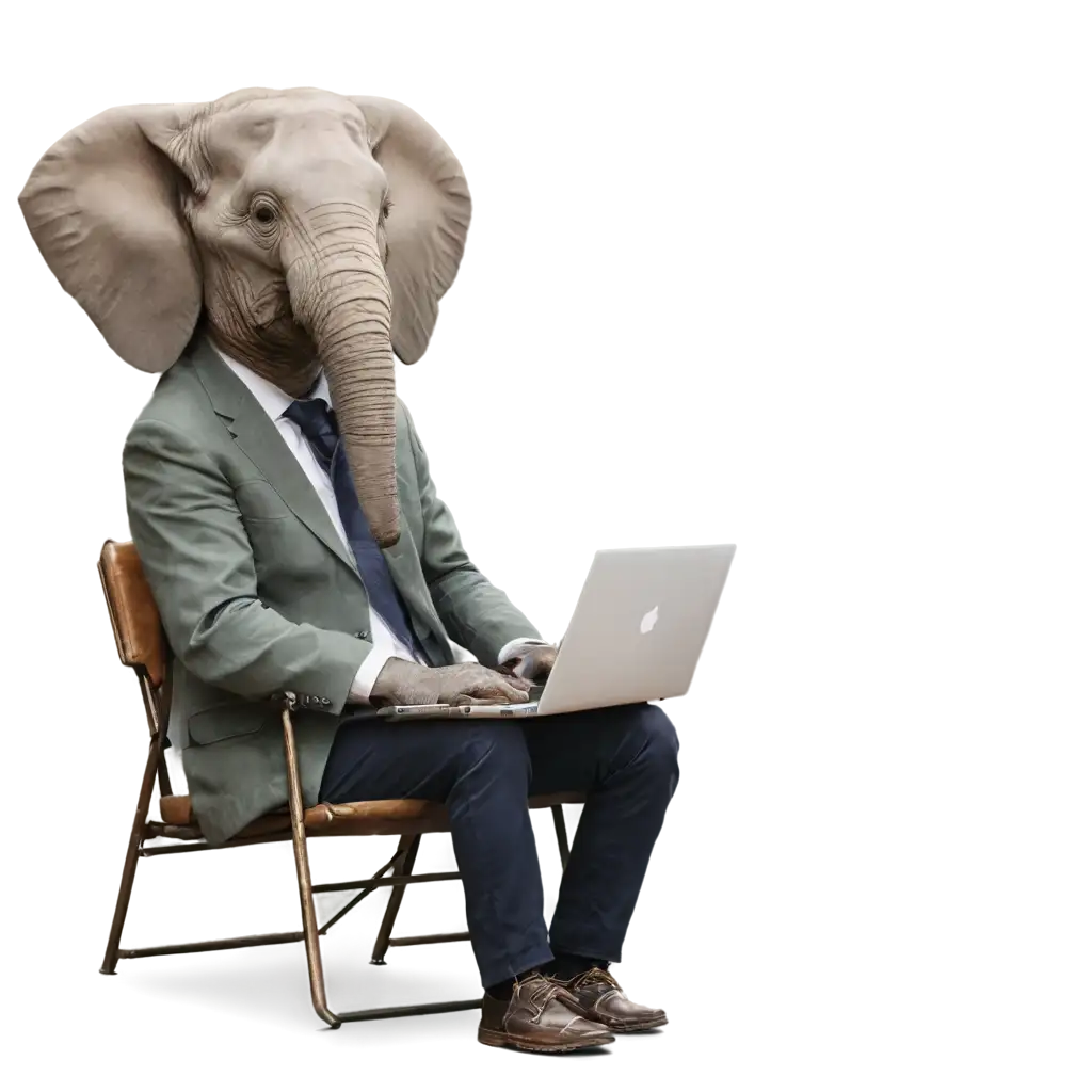 Elephant-Working-on-Laptop-A-Unique-PNG-Image-for-Creative-Projects