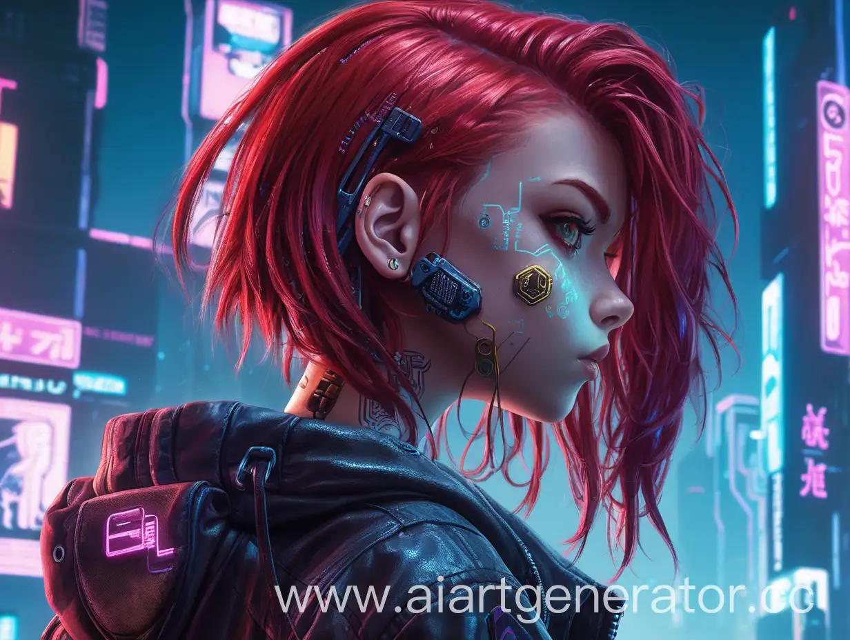 Cyberpunk-Girl-with-Red-Hair-in-Futuristic-Cityscape