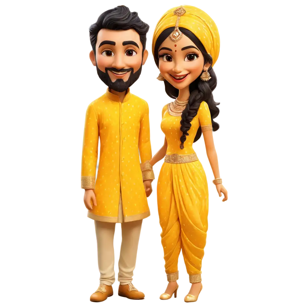 PNG-Image-of-an-Indian-Wedding-Haldi-Ceremony-Featuring-a-Couple-in-Yellow-Outfits