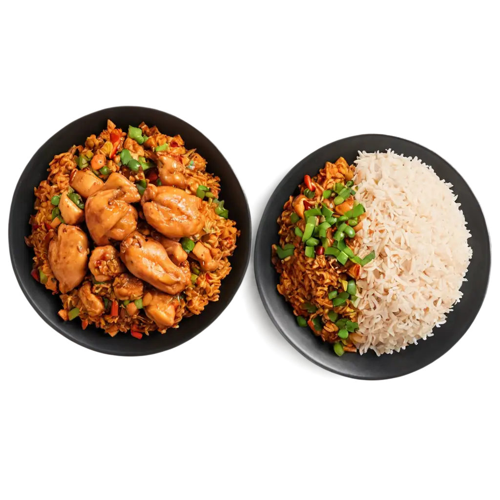 Chilli-Chicken-and-Fried-Rice-PNG-Image-HighQuality-Upper-View-for-Culinary-Websites-and-Food-Blogs