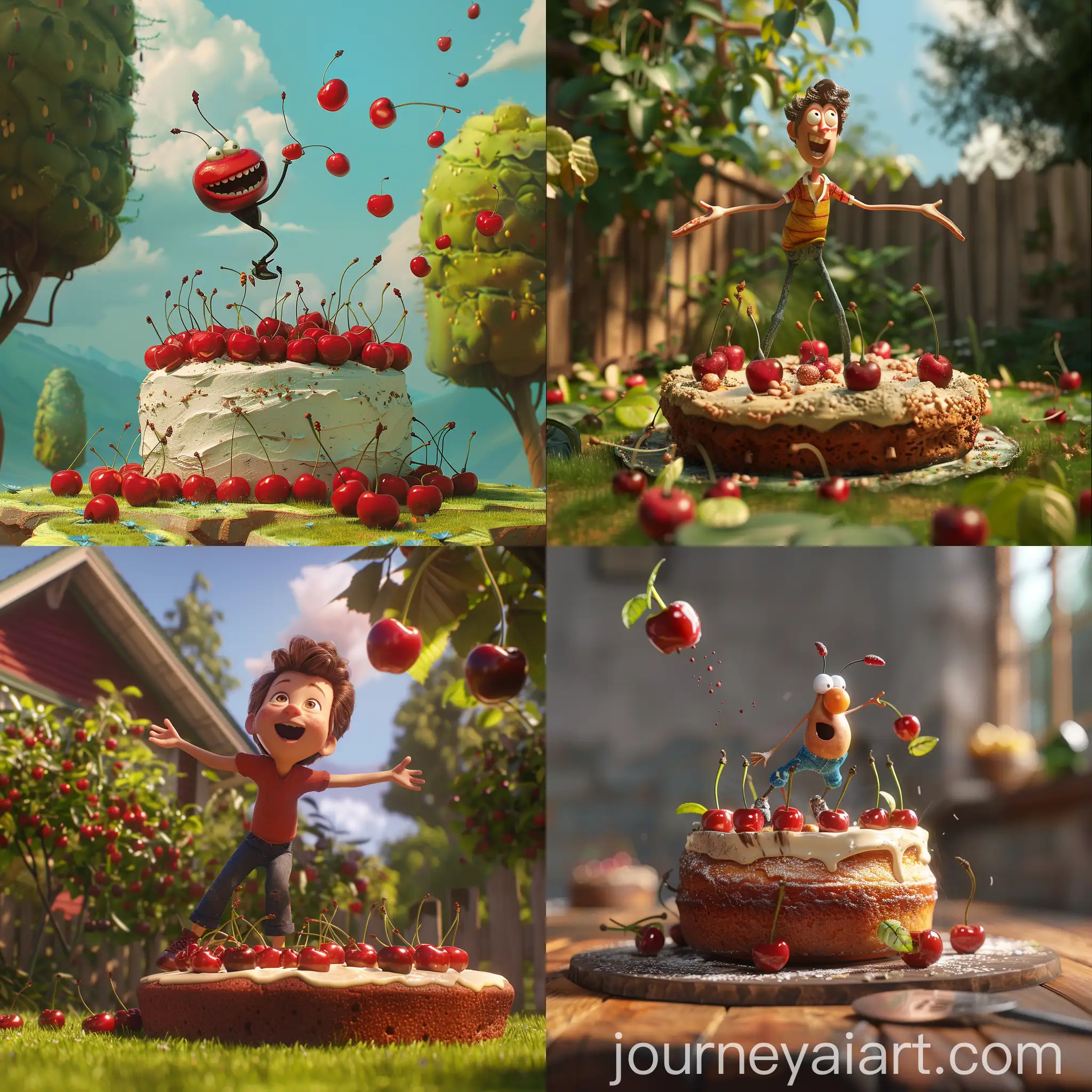 Pixar-Character-Playing-Petanque-on-a-Cake-with-Cherries