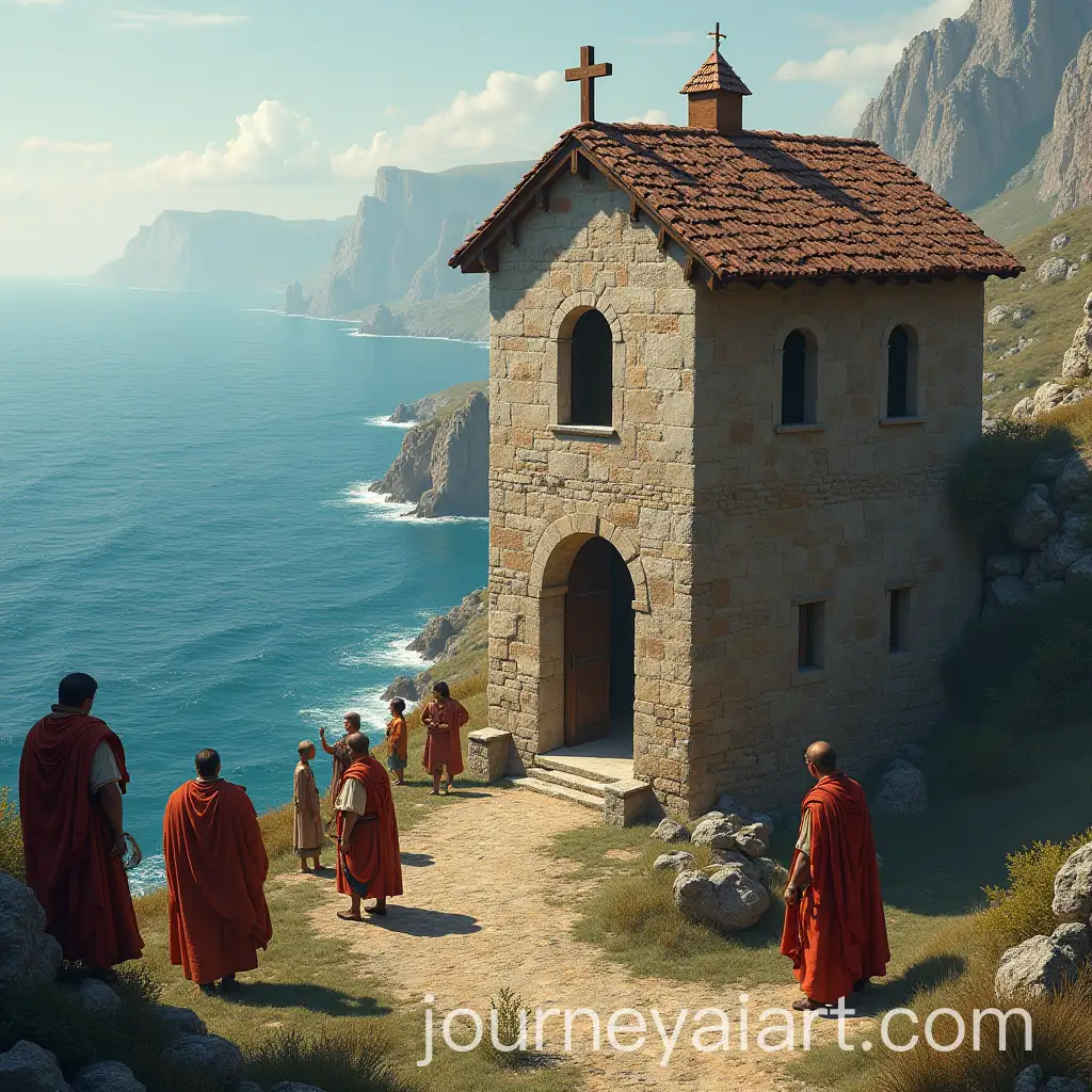 Ancient-Roman-Soldier-Beheading-a-Friar-at-a-Medieval-Chapel-on-a-Cliff