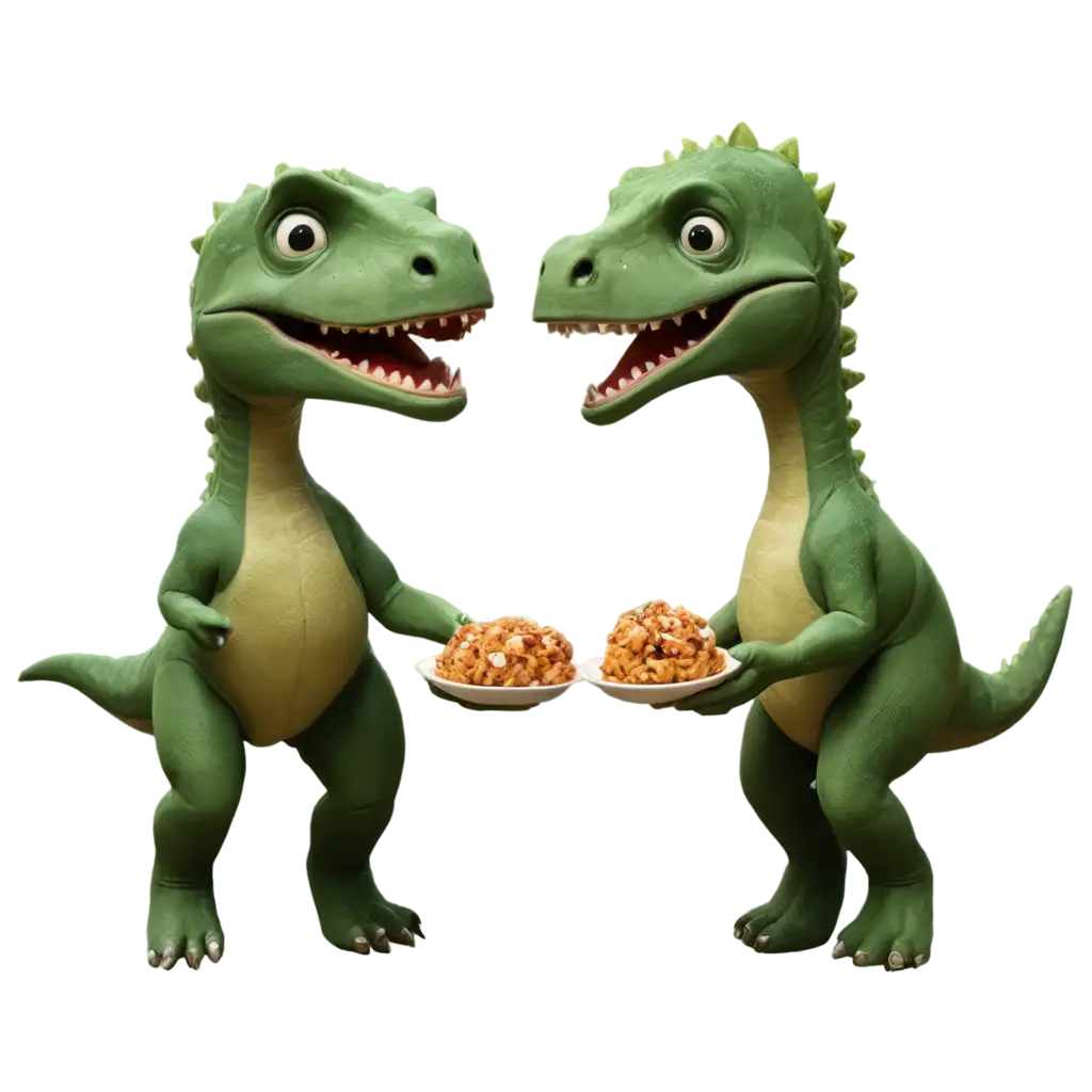 Adorable-Dinosaur-Giving-a-Snack-to-Another-Dinosaur-Captivating-PNG-Image