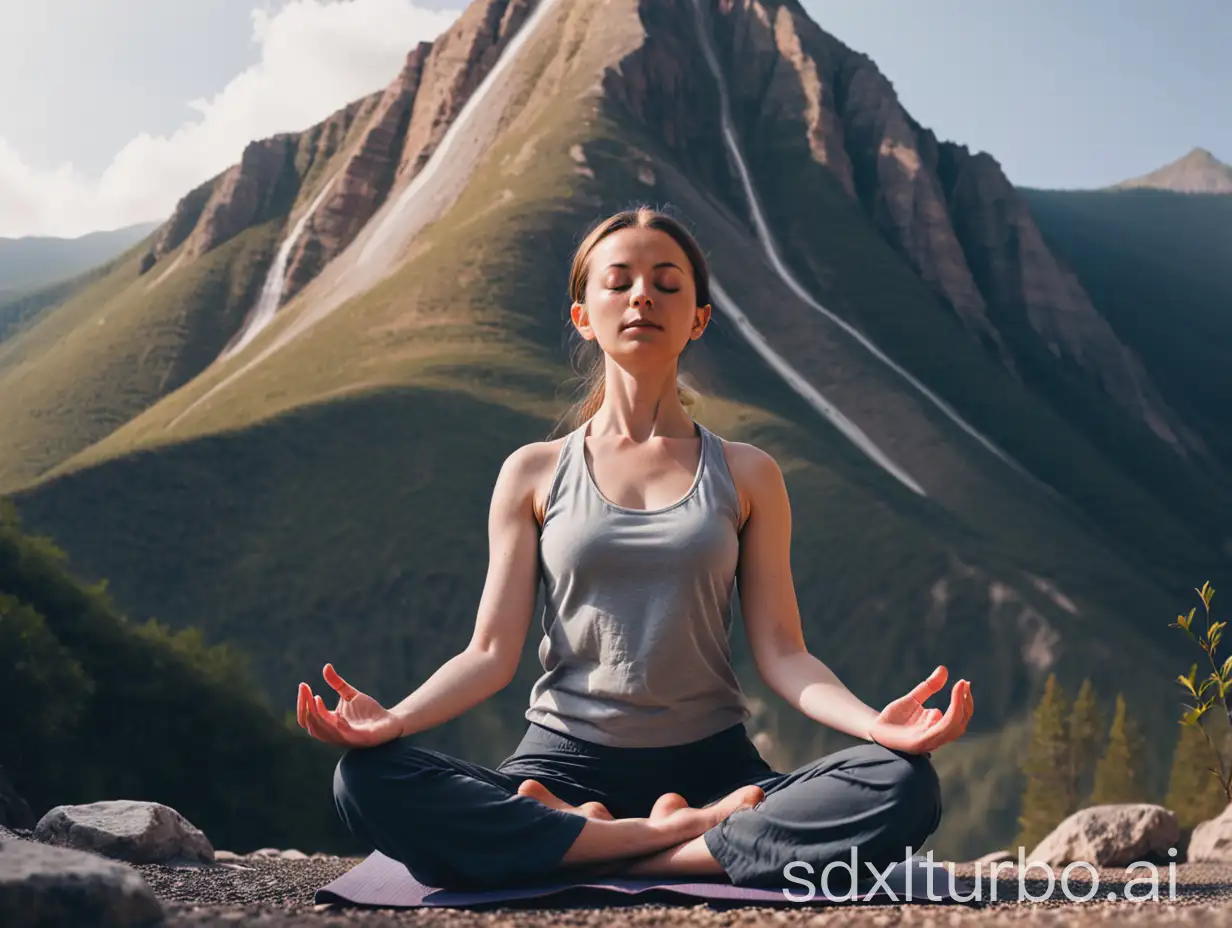 Woman-Meditating-at-the-Foot-of-a-Majestic-Mountain