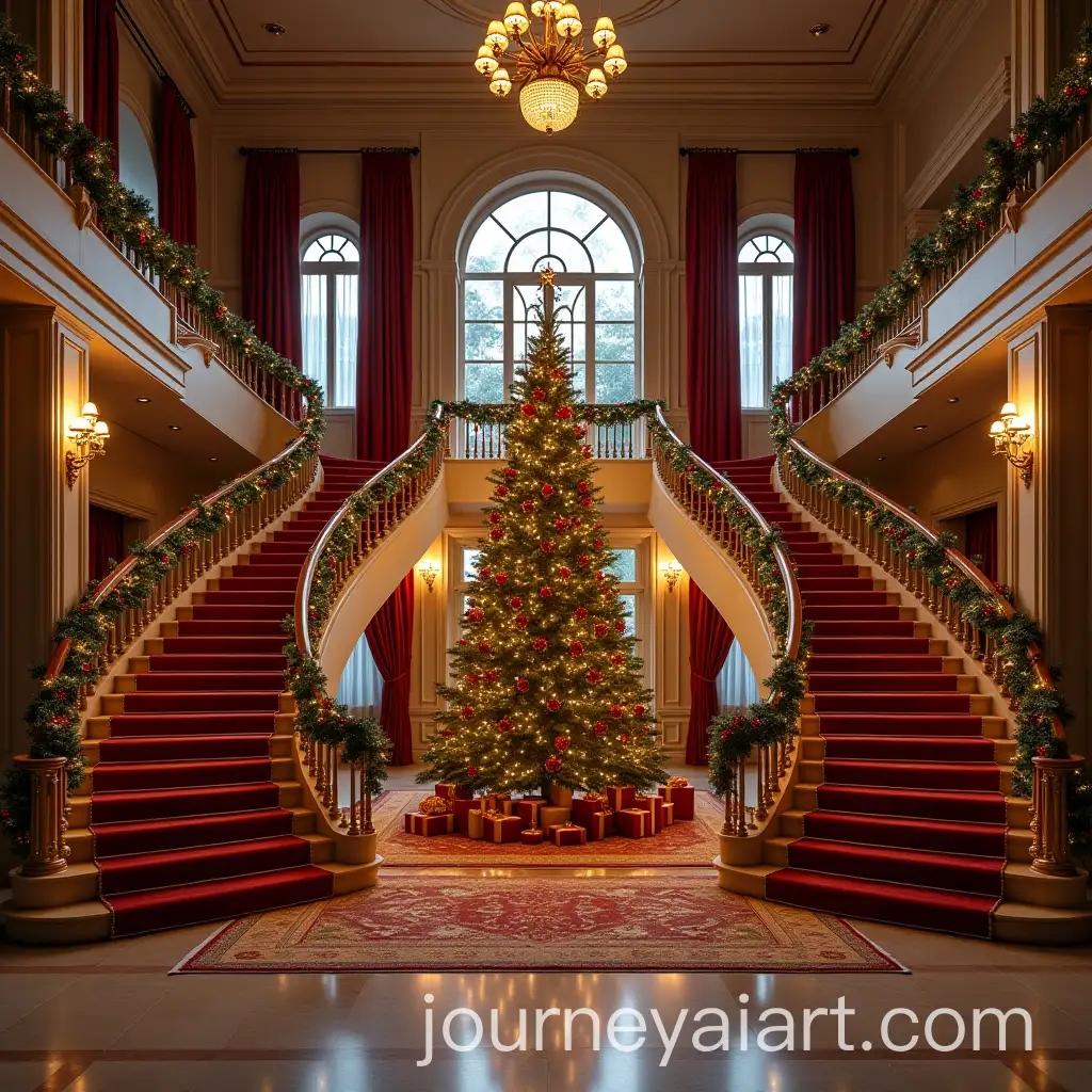 Luxurious-Christmas-Living-Room-with-High-Ceilings-and-Grand-Staircase