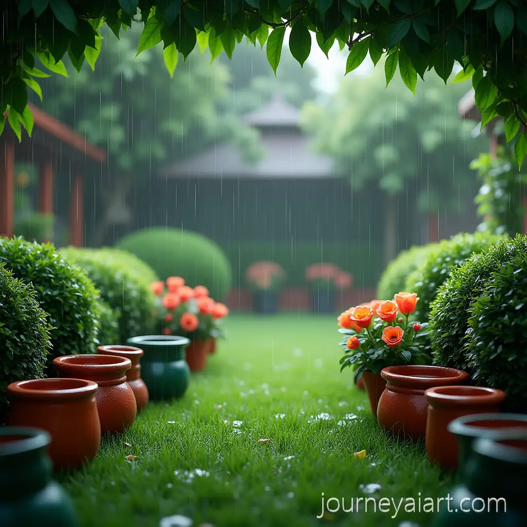 HyperRealistic-Plant-Pot-Garden-in-Heavy-Monsoon-Rain