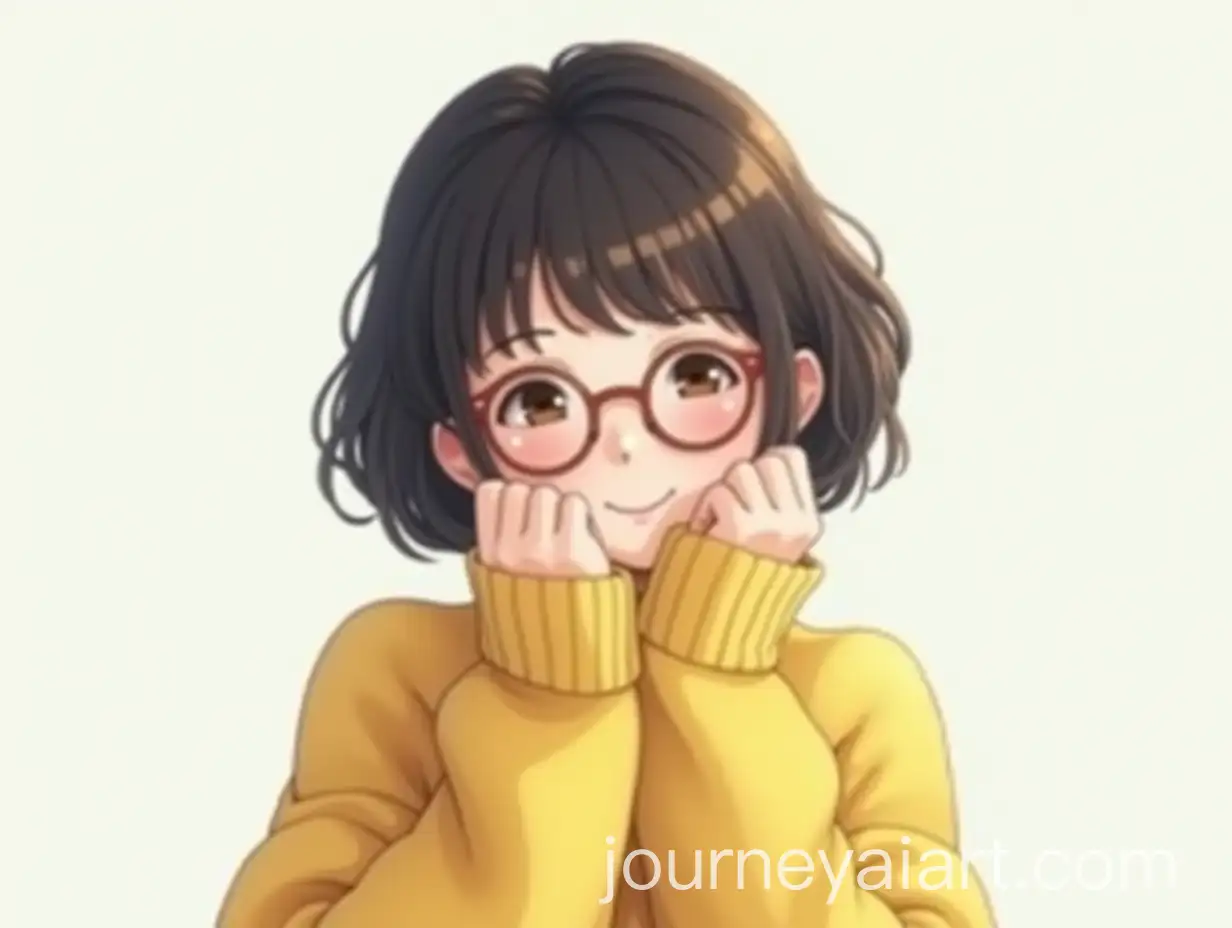 Young-Japanese-Girl-Smiling-in-Cozy-Yellow-Sweater-with-Round-Glasses