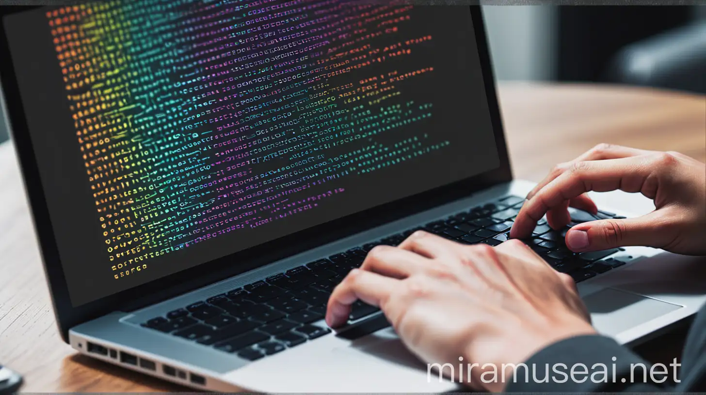 Person Typing Fast with Colorful Laptop