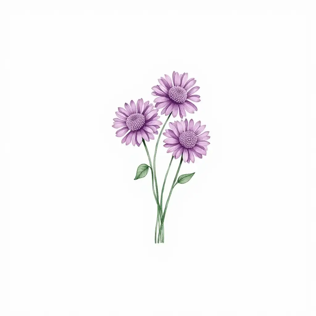 Vibrant-Purple-Chrysanthemum-Stem-Watercolor-Illustration