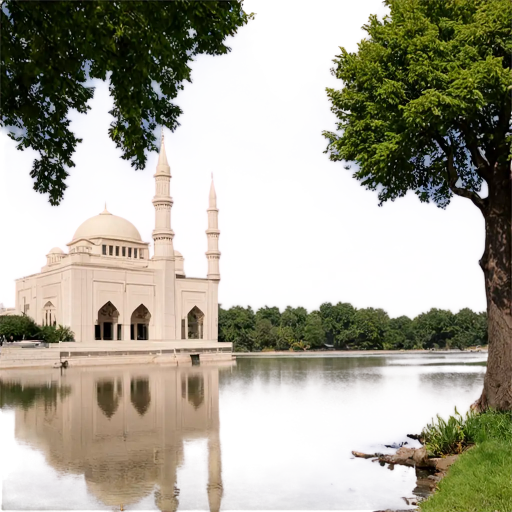 mosque and water and tree and nightingale