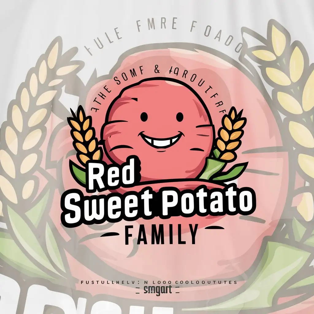 a logo design,with the text "red sweet potato family", main symbol:sweetpotato, cartoon character, round, agriculture, Chinese,Moderate,be used in agriculture industry,clear background