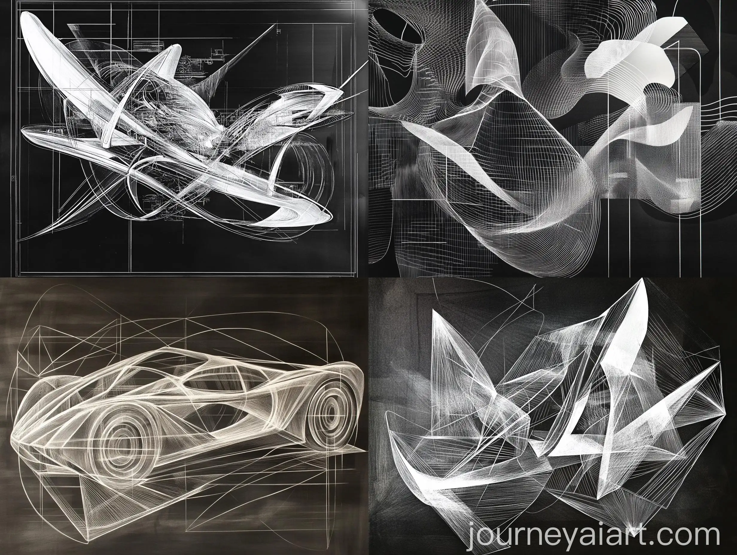 Abstract-White-Line-Art-on-Black-Background-Fusion-of-Appliances-Automotive-and-Architecture