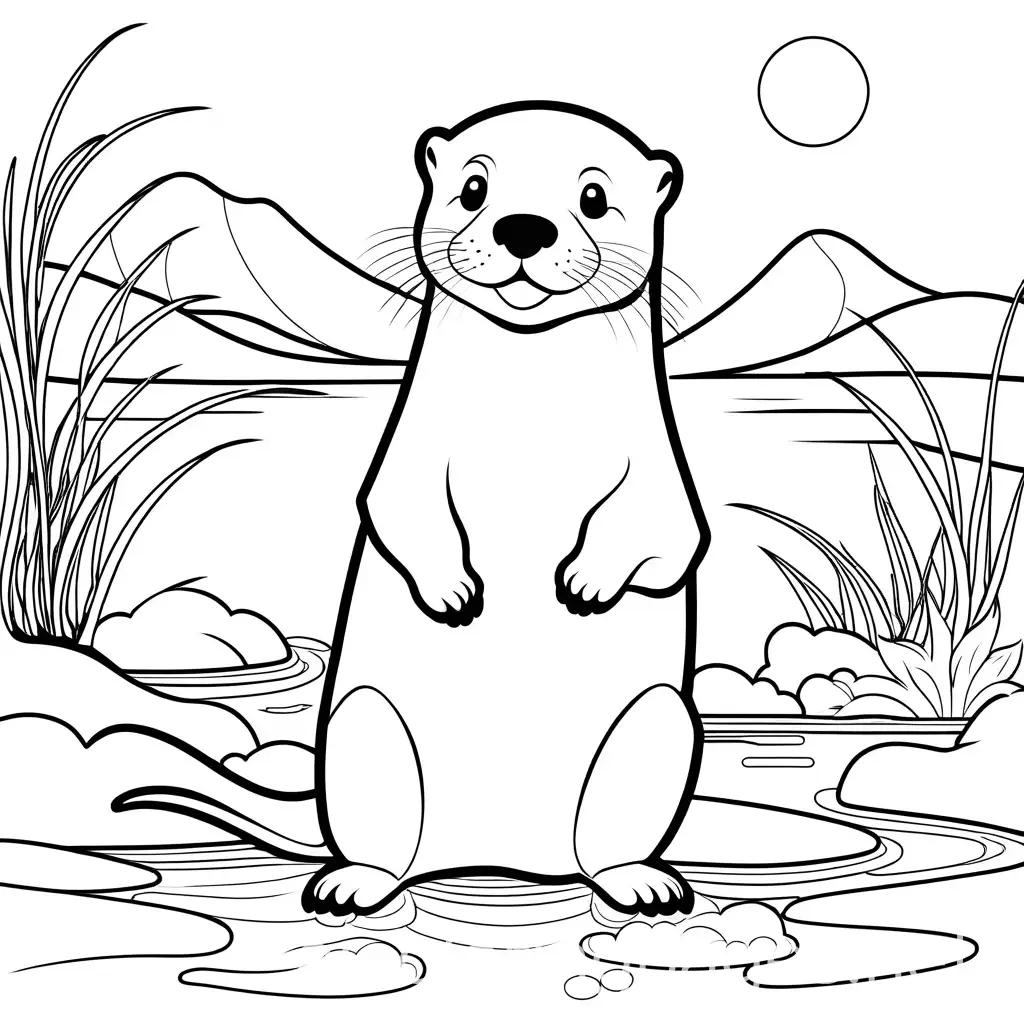 Cute-Otter-Coloring-Page-in-Black-and-White-for-Kids