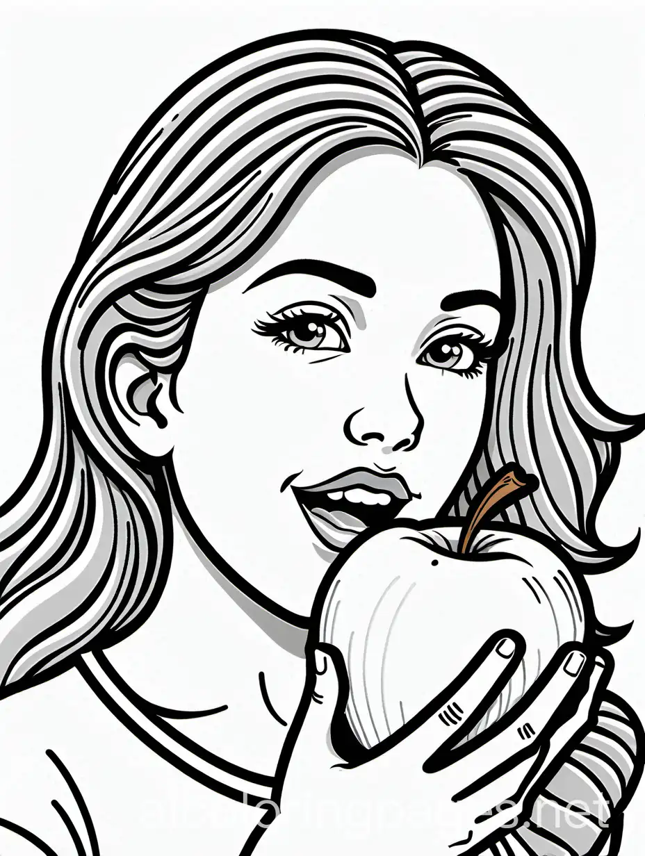 Young-Girl-Enjoying-an-Apple-in-Simple-Line-Art-Style