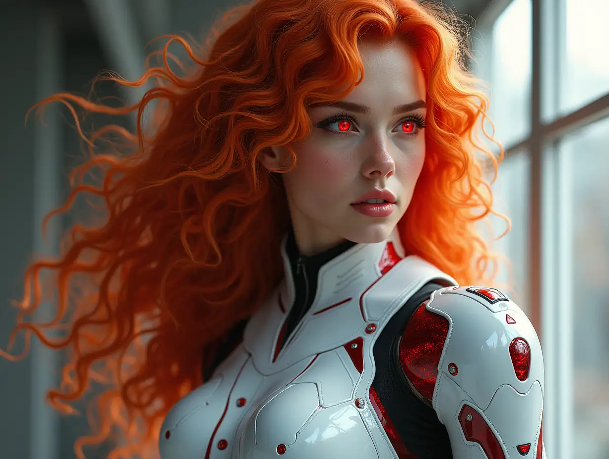 curly Long, ginger hair with red metallic strands Eyes Bright cybernetic eyes that change color based on her mood Nails Elaborately done with intricate designs, often a distraction in combat. Wings Sleek, retractable wings that allow for short bursts of flight or gliding. Cybernetic Tail USP .45 SuppressedCustom Armor Lightweight white primary red accent armor Grappling Hook Cyberpunk edge runner style