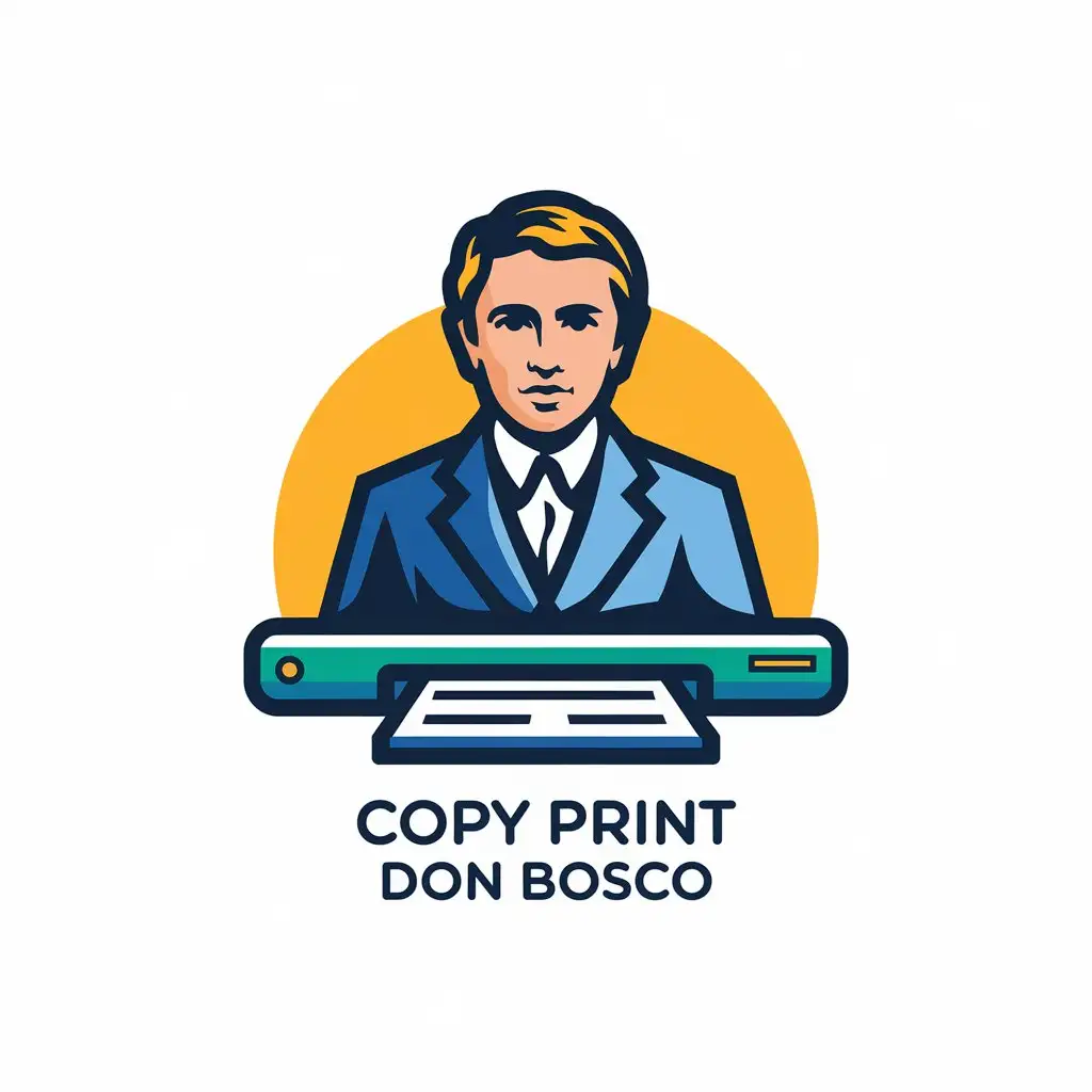 a vector logo design,with the text "Copy Print Don Bosco", main symbol:digital printing and copying business inspired by the figure of don bosco founder of the salesians,Moderate,clear background