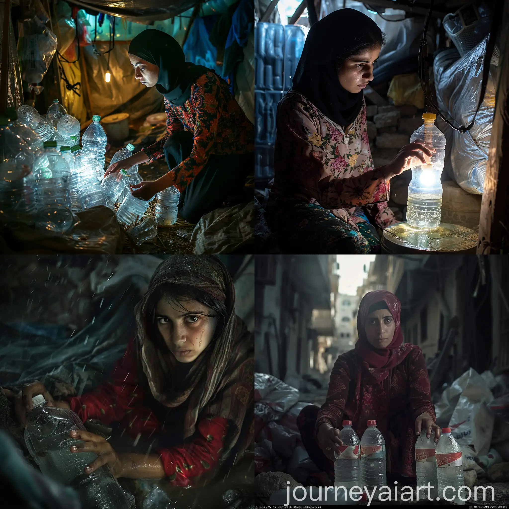 Resourceful-Mother-Collecting-Rainwater-in-Gaza-During-Power-Outage