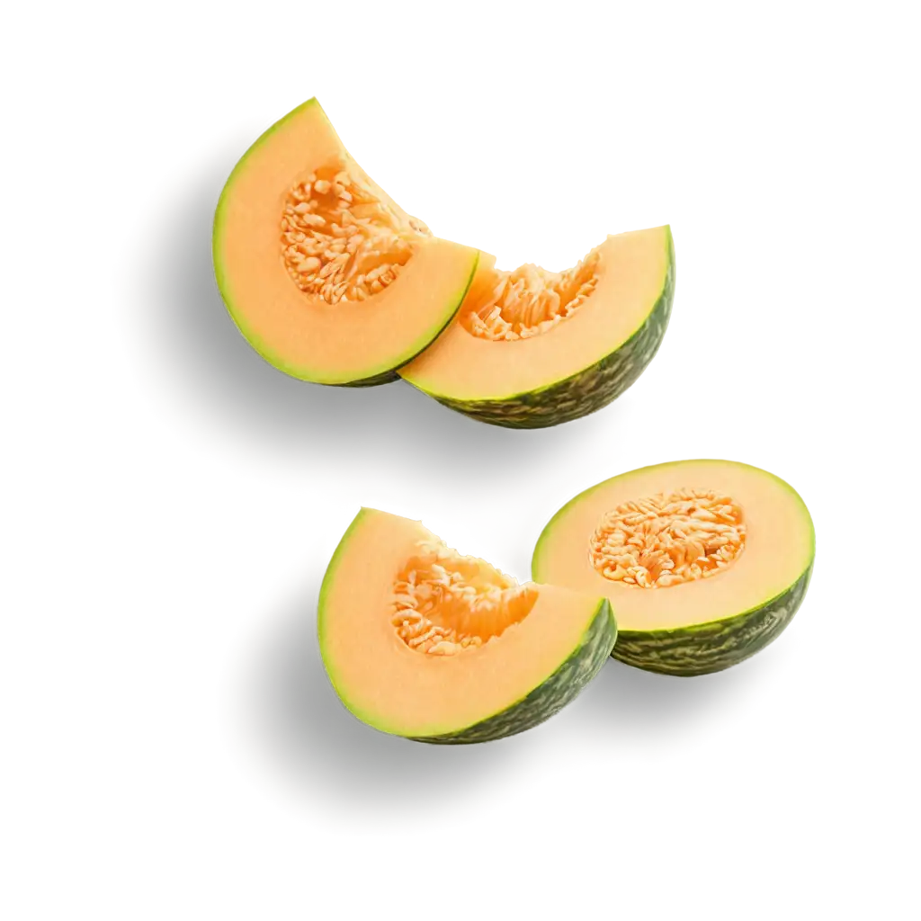 Cantaloupe cantaloupes melon fruit, many angles and view side top front sliced halved group cut isolated on transparent background cutout, PNG file. Mockup template for artwork graphic design See LessnBy Sandra Chia