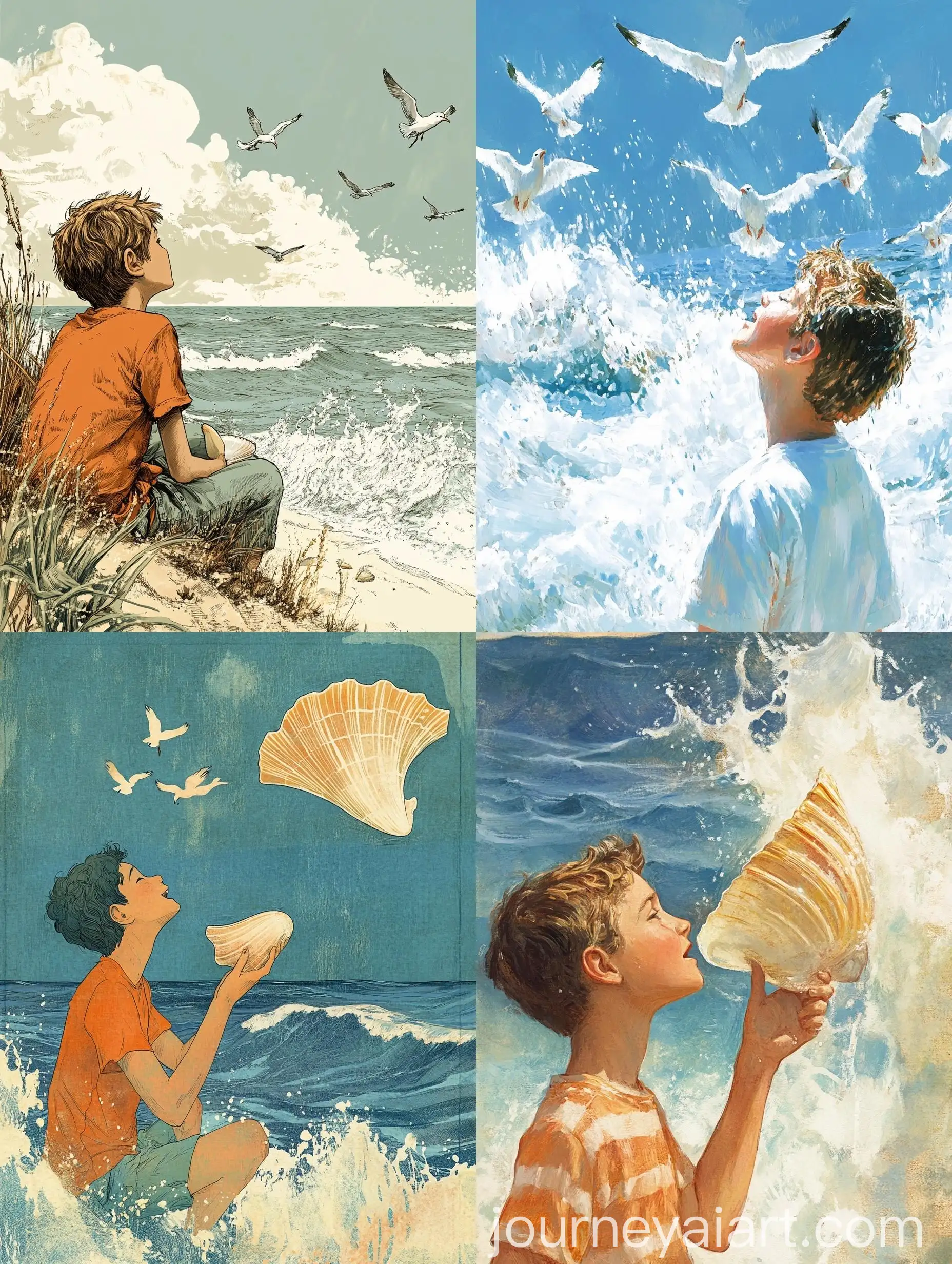 Boy-Listening-to-Seashell-Capturing-Summer-Joy