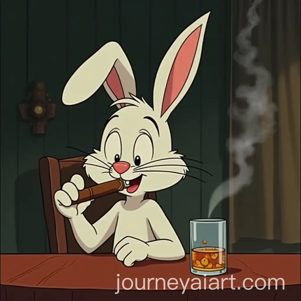 Cartoon-Bunny-Drinking-Whiskey-and-Smoking-Cigars-in-a-Movie-Scene