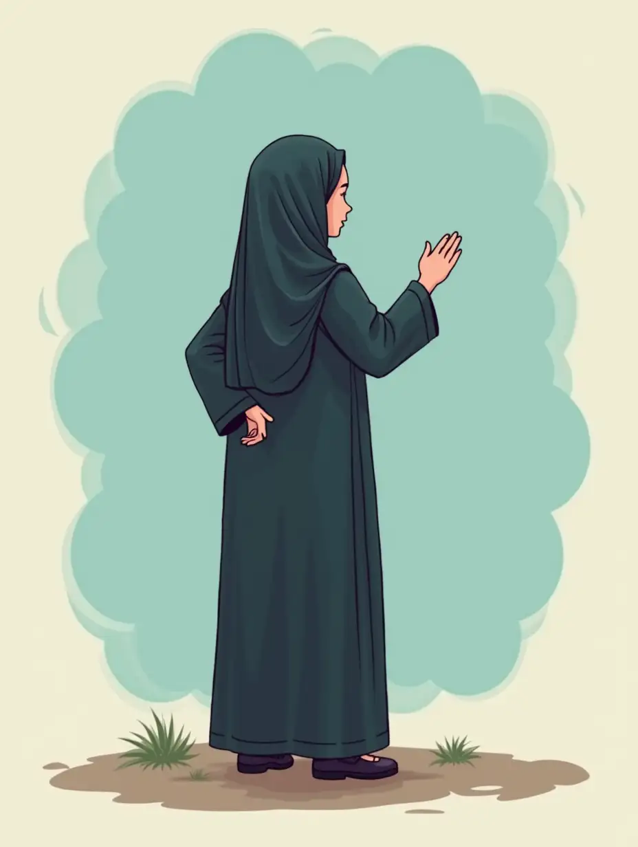 user_prompt: Png cartoon Muslim woman facing backward