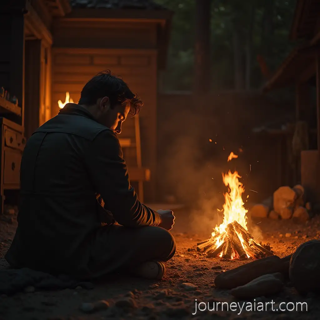 Man-ContAI-Image-Prompt-Expansionemplating-by-the-Fire-with-Broken-Watch